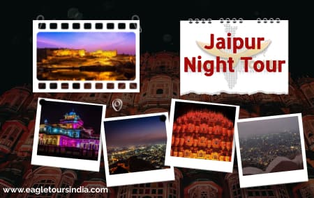 "Stunning view of the Amber Fort illuminated at night during a Jaipur Night Tour"